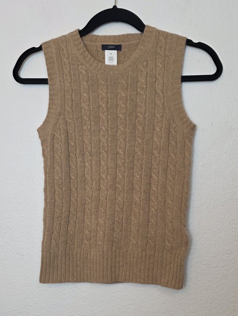 J CREW Wool Angora Cashmere Cable Knit Sweater Vest Tan Vintage Academia Size XS